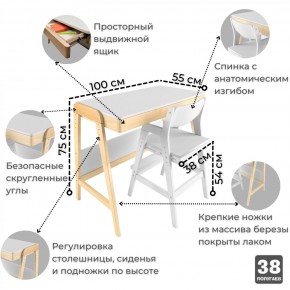 Комплект растущий стол и стул 38 попугаев «Вуди» (Белый, Без покрытия) в Новоуральске - novouralsk.mebel-74.com | фото