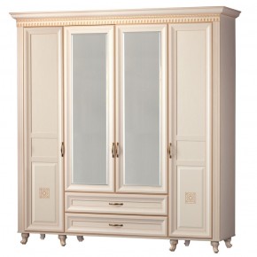 Шкаф для одежды 4-дверный с зеркалом №493 Марлен кремовый белый в Новоуральске - novouralsk.mebel-74.com | фото